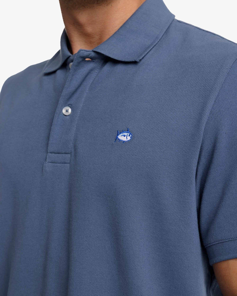 The detail view of the Southern Tide New Skipjack Polo Shirt by Southern Tide - Blue Haze