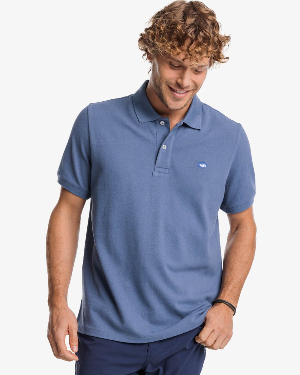 The front view of the Southern Tide New Skipjack Polo Shirt by Southern Tide - Blue Haze
