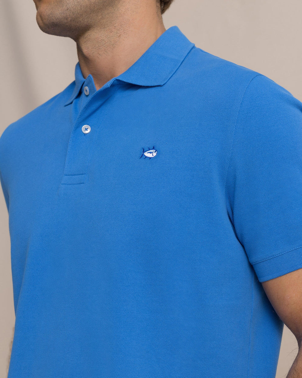 The detail view of the Southern Tide Skipjack Polo Shirt by Southern Tide - Blue Stream