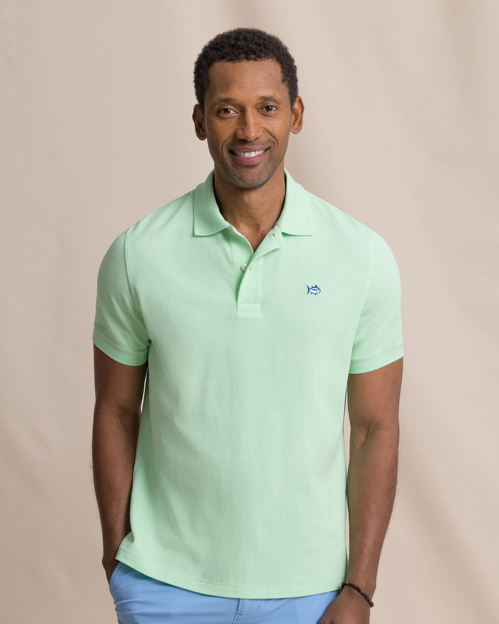 The front view of the Southern Tide Skipjack Polo Shirt by Southern Tide - Green Ash