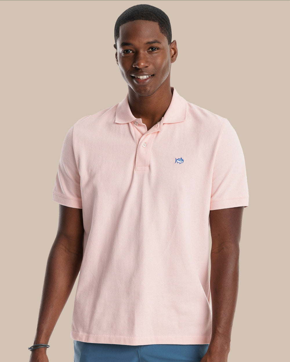 The front view of the Southern Tide Skipjack Polo Shirt by Southern Tide - Light Pink