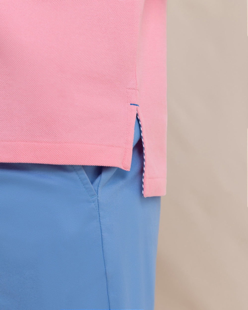 The detail view of the Southern Tide Skipjack Polo Shirt by Southern Tide - Sea Pink