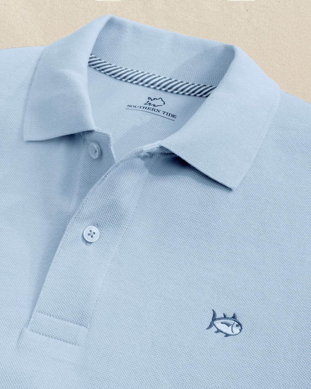 The detail view of the Southern Tide Skipjack Polo Shirt by Southern Tide - Tide Blue