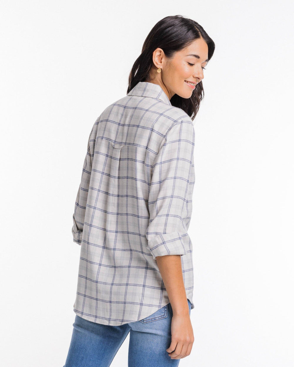 The back view of the Southern Tide Niki Chilly Morning Plaid Shirt by Southern Tide - Marshmallow