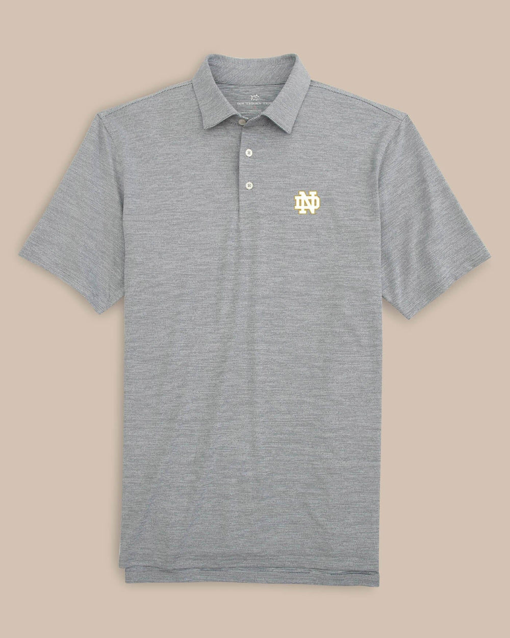 The front of the Notre Dame Fighting Irish Driver Spacedye Polo Shirt by Southern Tide - Navy