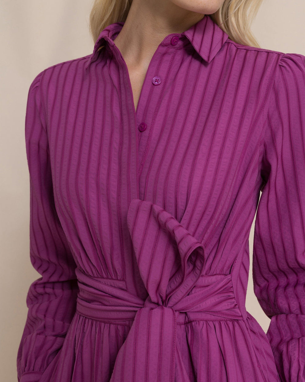 The detail view of the Southern Tide Novelty Belted Midi Shirtdress by Southern Tide - Deep Orchid