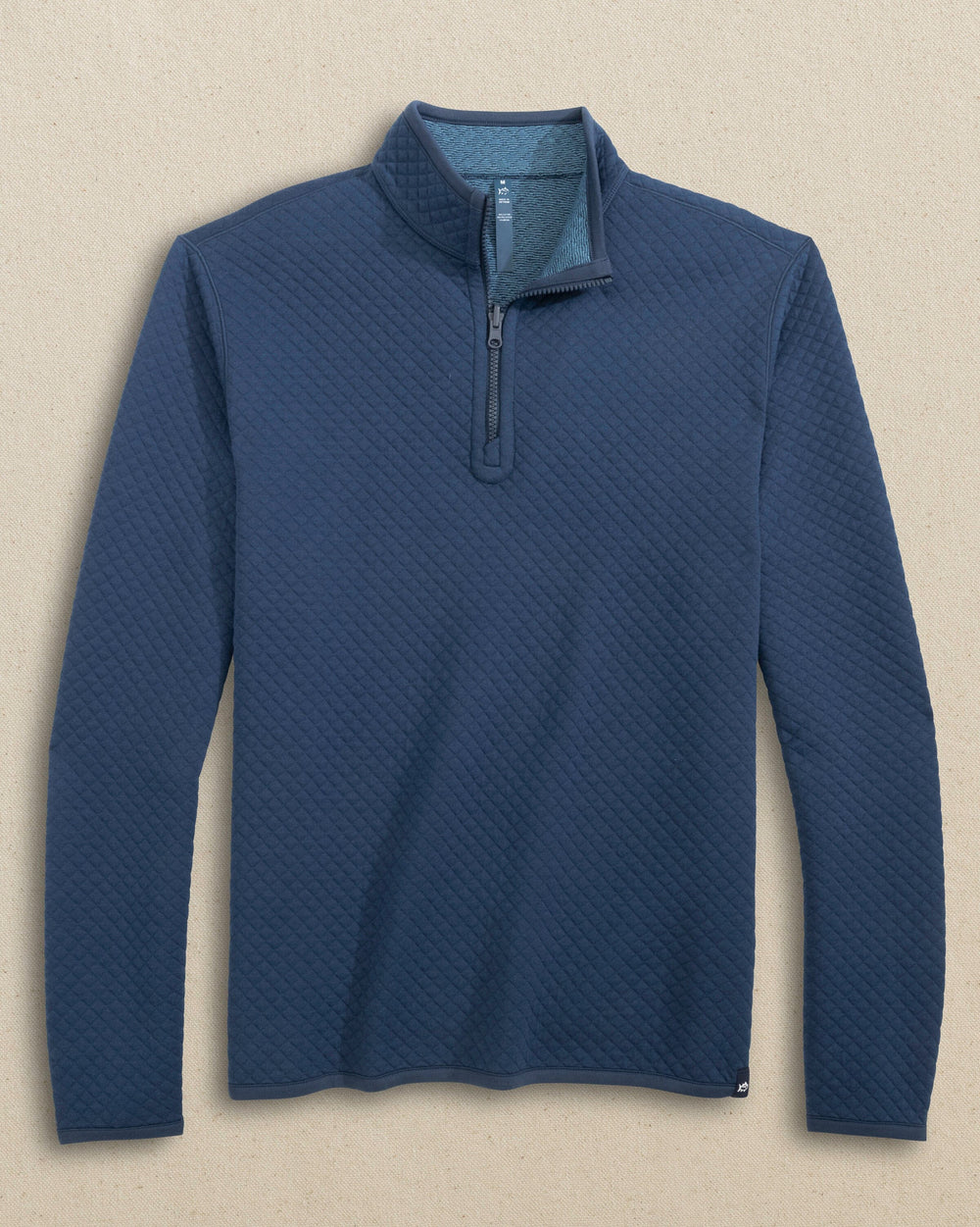 The front view of the Southern Tide Oak Island Reversible Quarter Zip by Southern Tide - Dress Blue