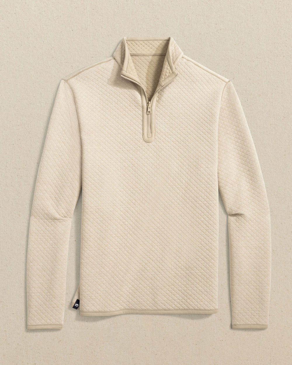 The front reverse view of the Southern Tide Oak Island Reversible Quarter Zip by Southern Tide - Sandstone Khaki
