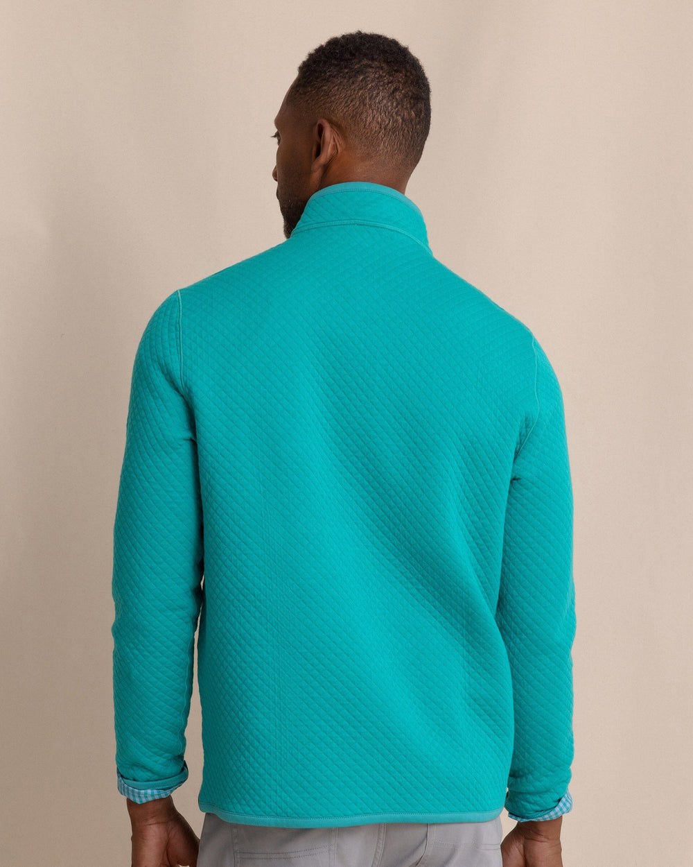 The back view of the Southern Tide Oak Island Reversible Quarter Zip by Southern Tide - Spruce Shade
