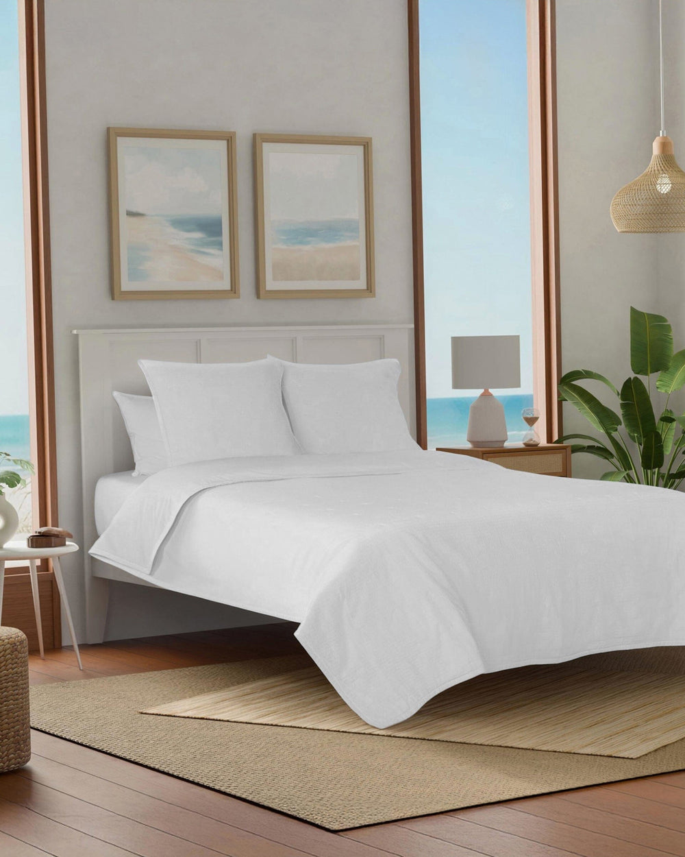 The side view of the Southern Tide Ocean Isle White Quilt by Southern Tide - White