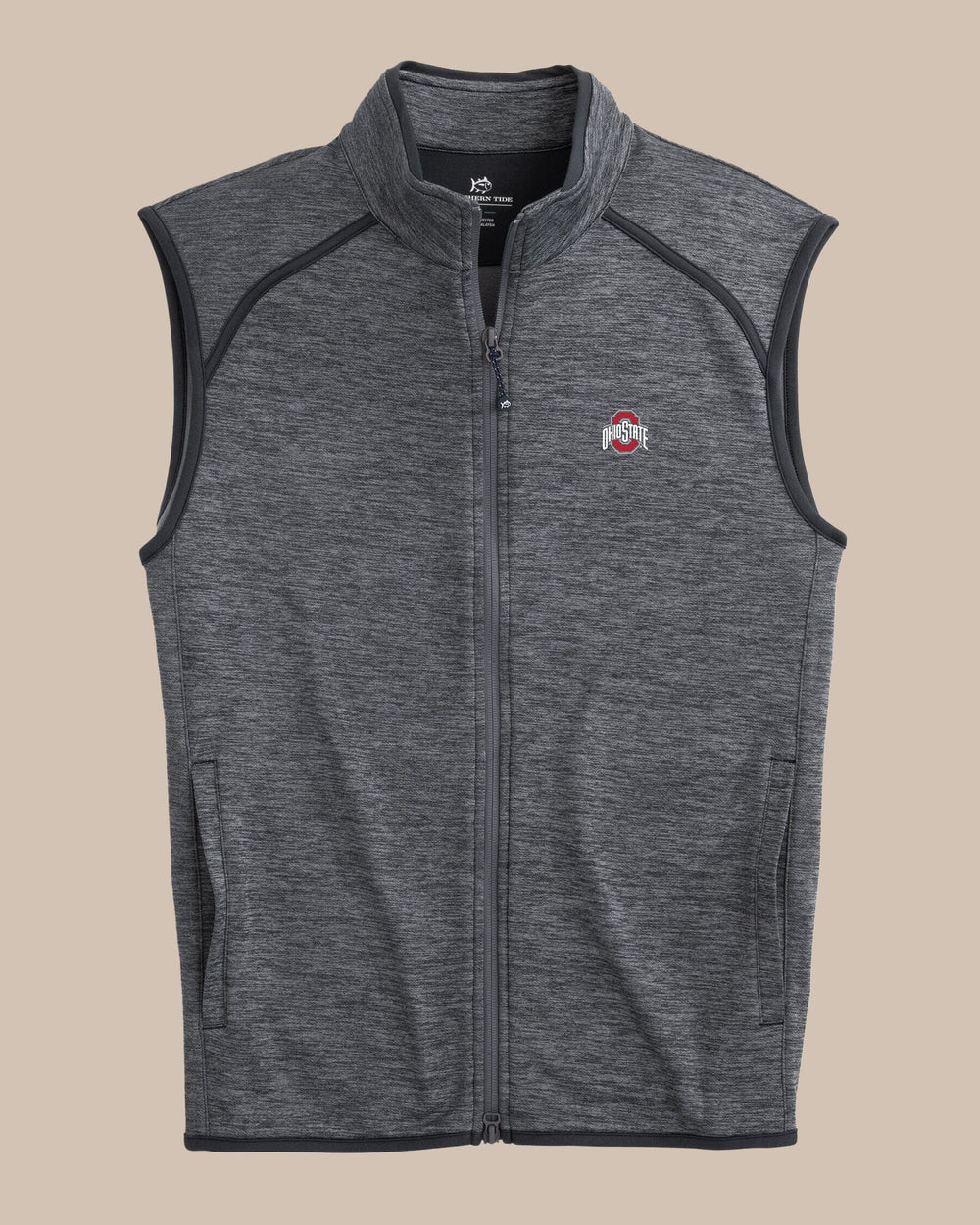 The front view of the Ohio State Buckeyes Baybrook Heather Vest by Southern Tide - Heather Black