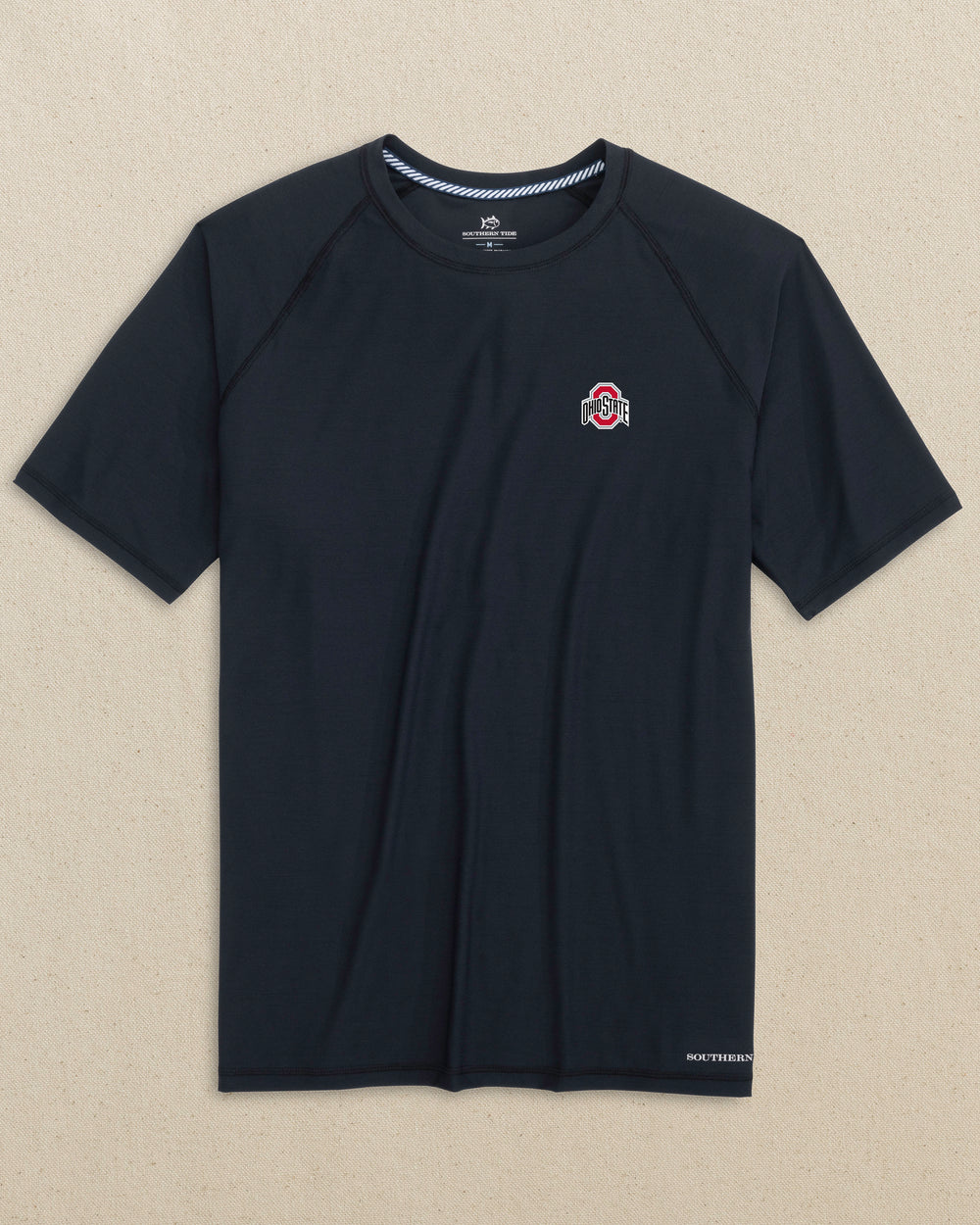 The front view of the Southern Tide Ohio State Buckeyes brrr°®-illiant Performance T-Shirt by Southern Tide - Caviar Black