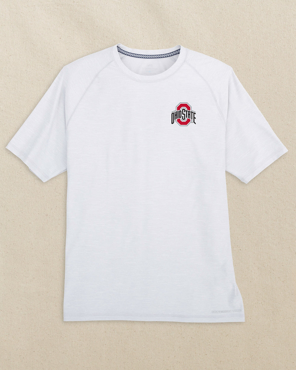 The front view of the Southern Tide Ohio State Buckeyes brrr°®-illiant Performance T-Shirt by Southern Tide - Platinum Grey