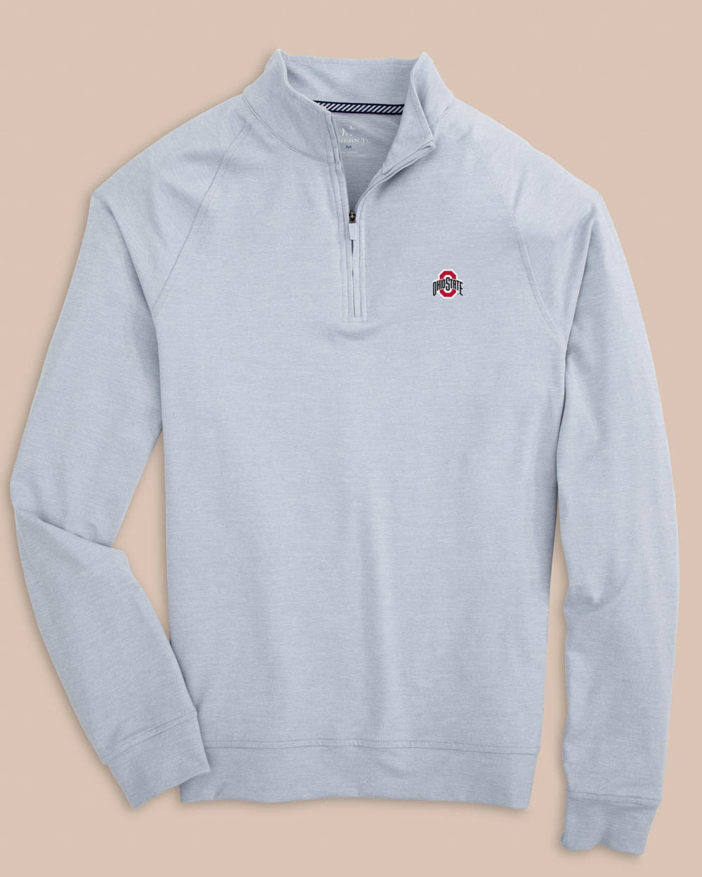 The front view of the Ohio State Buckeyes Cruiser Heather Quarter Zip Pullover by Southern Tide - Heather Slate Grey