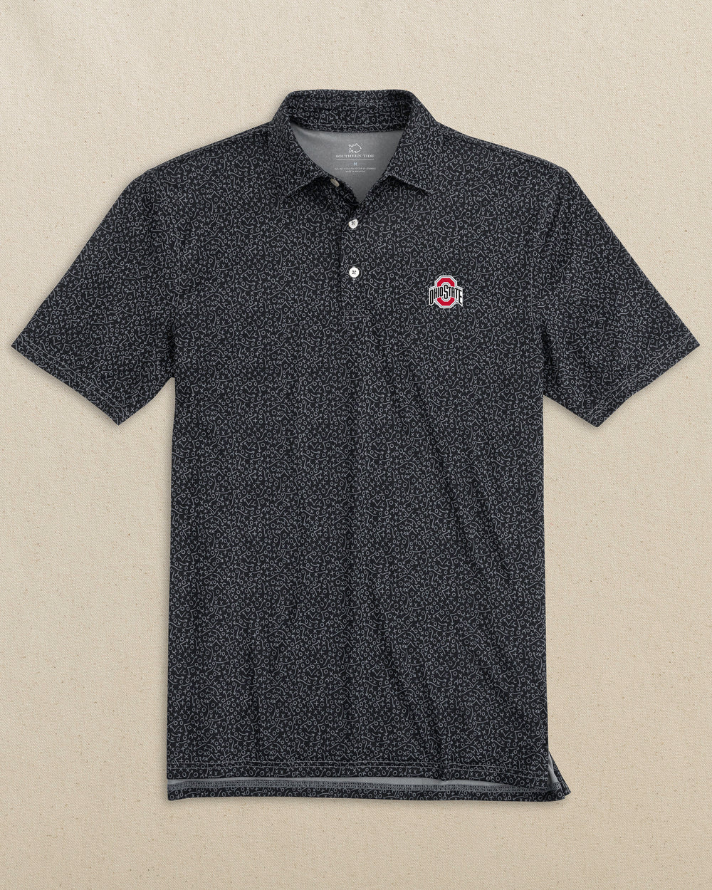 The front view of the Southern Tide Ohio State Buckeyes Driver Gameplay Polo by Southern Tide - Black