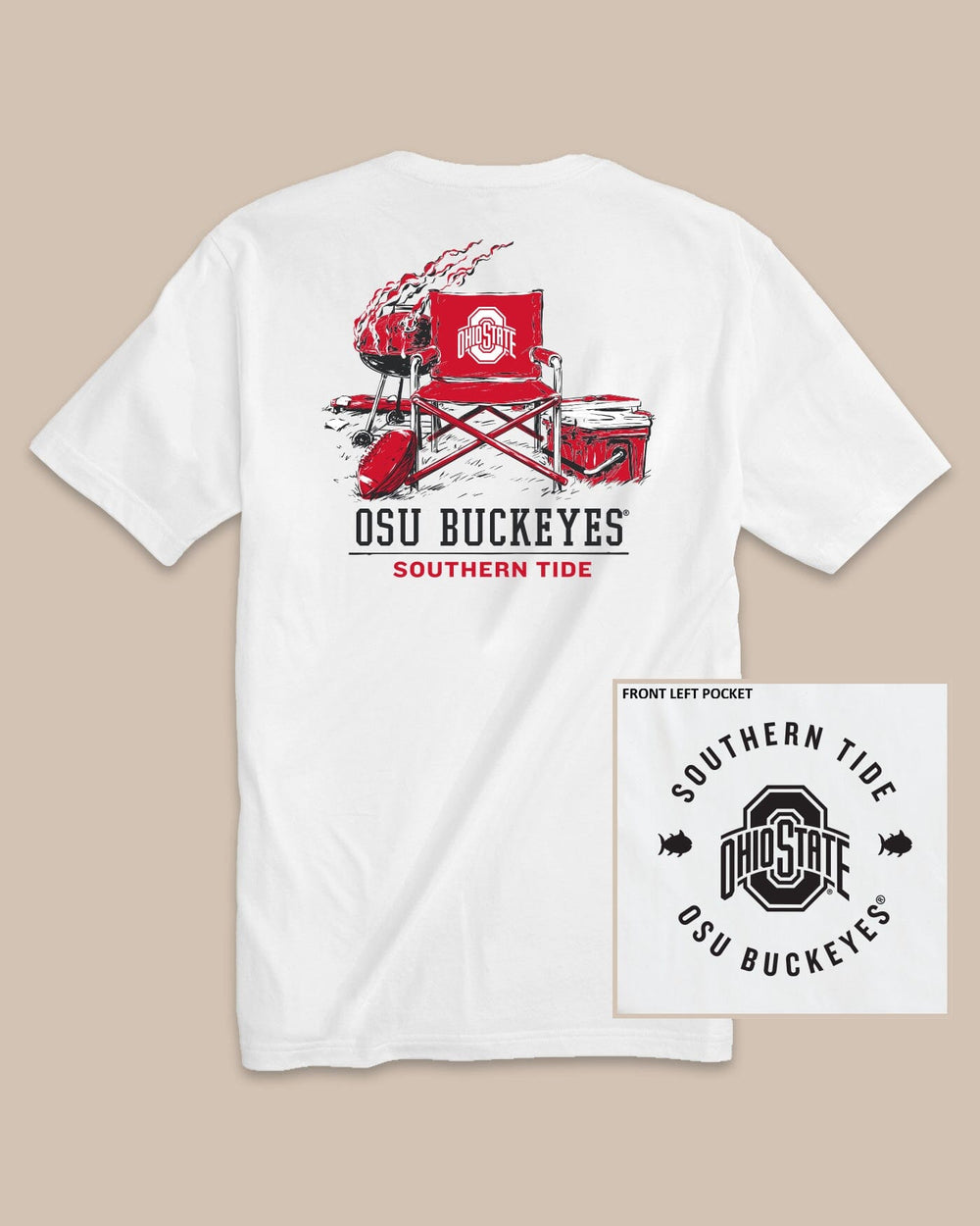 The back view of the Ohio State Buckeyes Gameday BBQ Tailgate T-Shirt by Southern Tide - Classic White