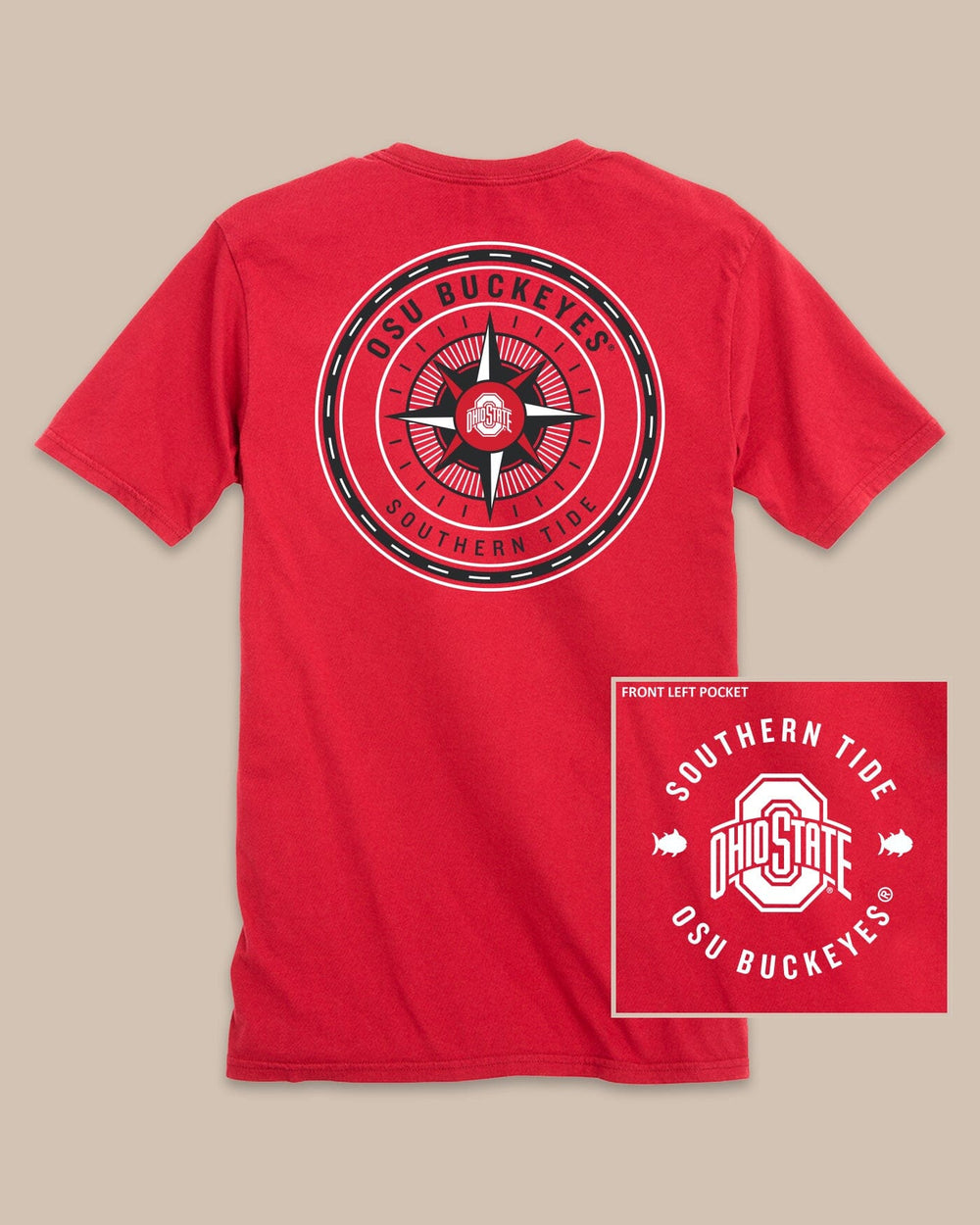 The back view of the Ohio State Buckeyes Gameday Collegiate Compass T-Shirt by Southern Tide - Varsity Red