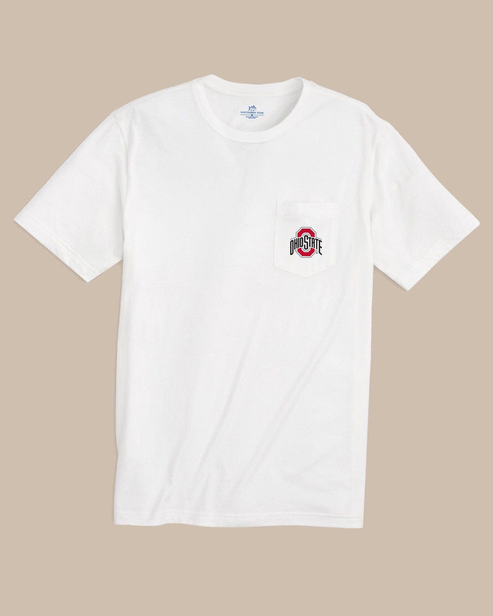 The front view of the Southern Tide Ohio State Buckeyes Gameday Embroidered Short Sleeve T-Shirt by Southern Tide - Classic White