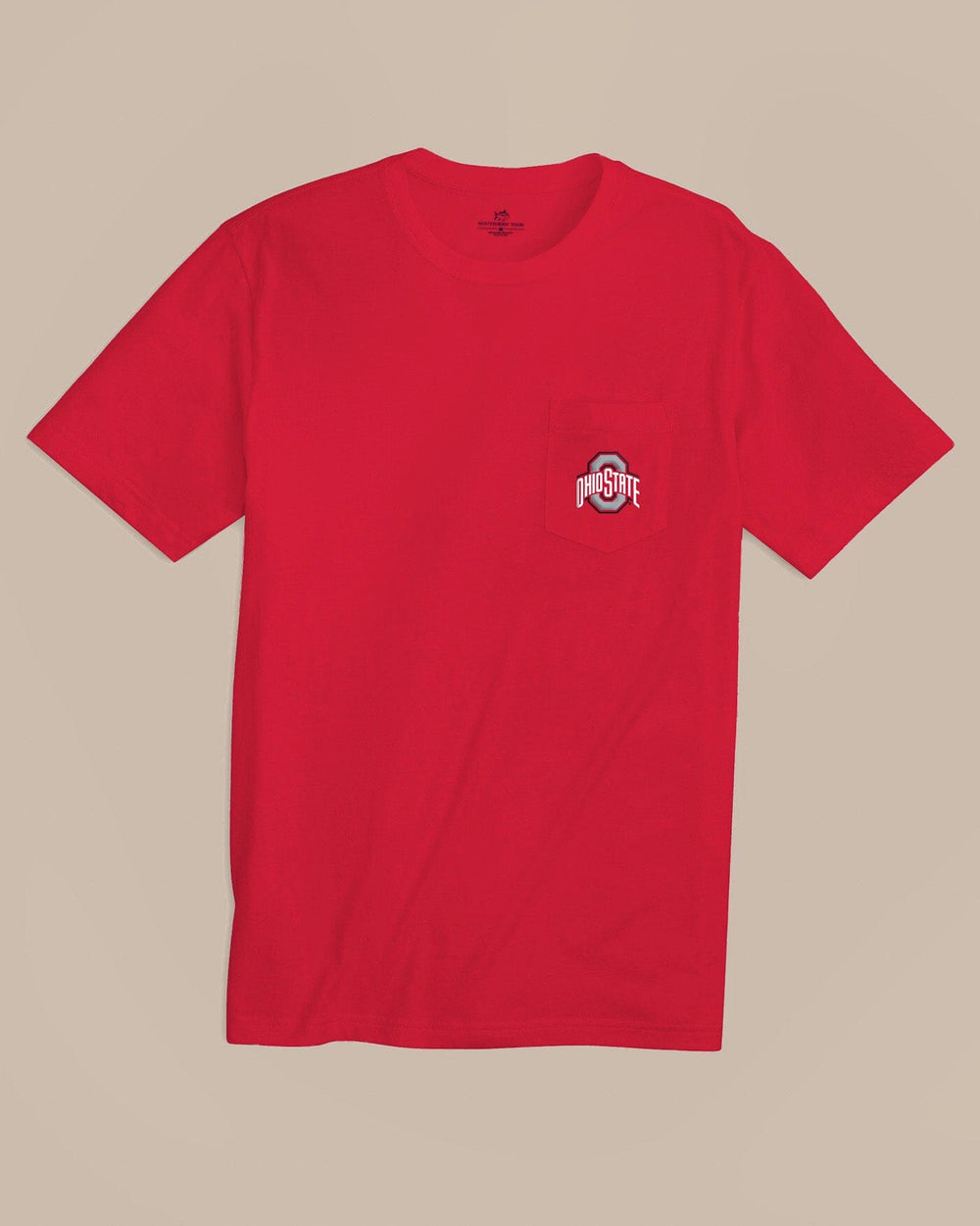 The front view of the Southern Tide Ohio State Buckeyes Gameday Embroidered Short Sleeve T-Shirt by Southern Tide - Varsity Red