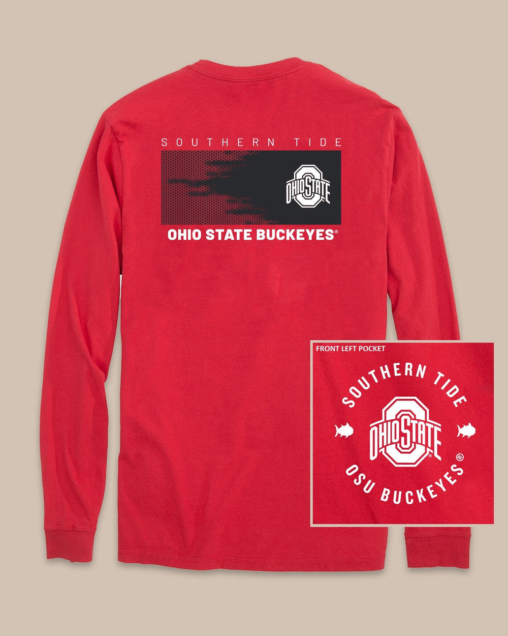 The back view of the Ohio State Buckeyes Gameday Hexagon Gradient T-Shirt by Southern Tide - Varsity Red