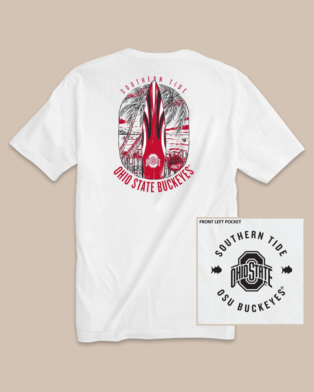 The back view of the Southern Tide Ohio State Buckeyes Gameday Locals Only T-Shirt by Southern tide - Classic White