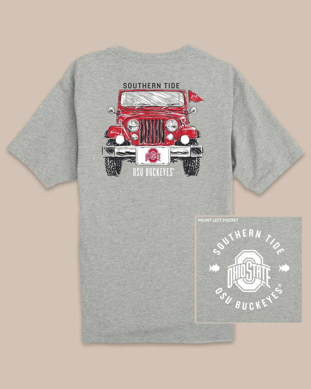 The back view of the Ohio State Buckeyes Heather Front Plate T-Shirt by Southern Tide - Heather Grey