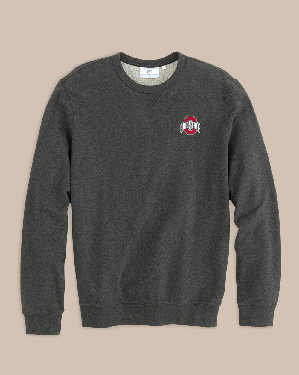 The front of the Men's Ohio State Buckeyes Upper Deck Pullover Sweatshirt by Southern Tide - Heather Black