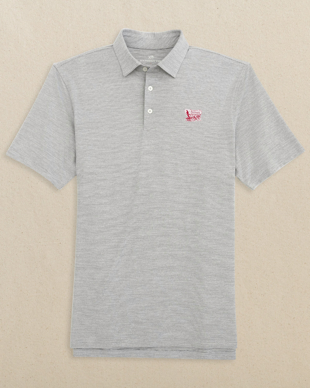 The front view of the Southern Tide Oklahoma Sooner Schooner Driver Spacedye Polo by Southern Tide - Black