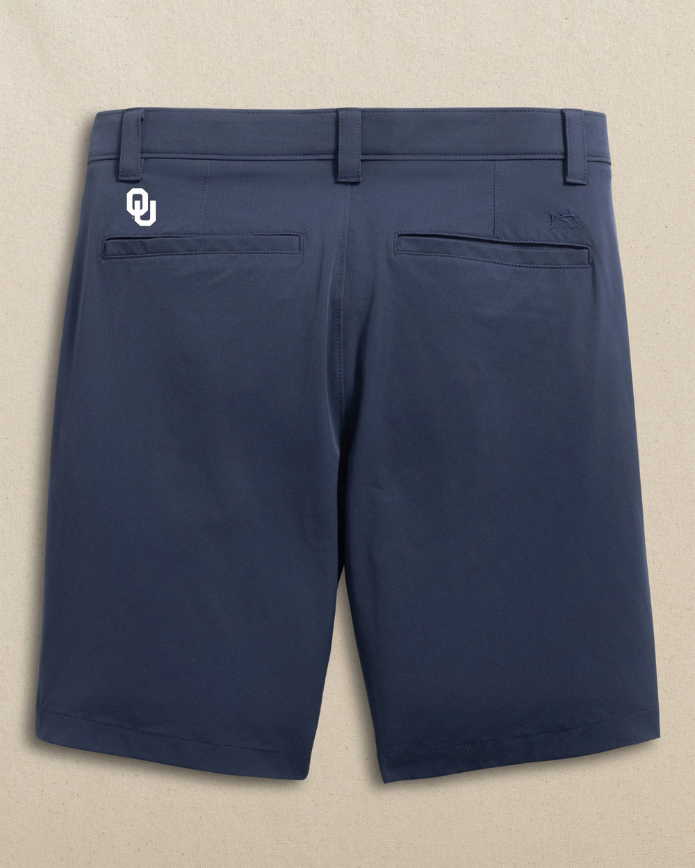 The back view of the Southern Tide Oklahoma Sooners Birdie 8" Coastal Breeze® Performance Short by Southern Tide - True Navy