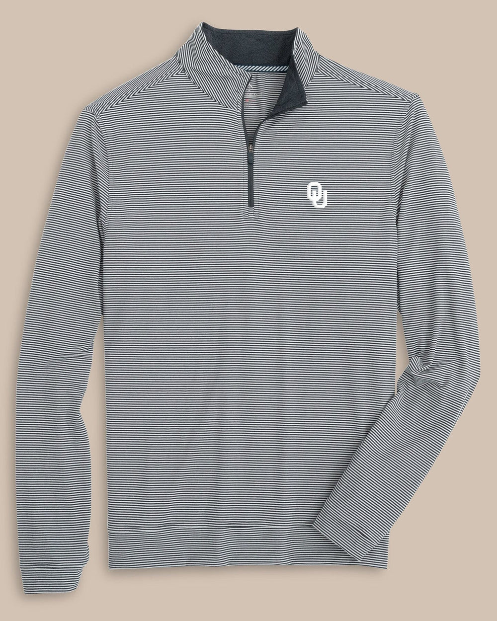 The front view of the Oklahoma Sooners Cruiser Micro-Stripe Heather Quarter Zip by Southern Tide - Heather Black