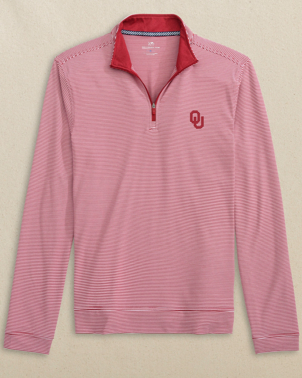 Oklahoma Sooners Cruiser Micro-Stripe Heather Quarter Zip C_Outerwear Southern Tide 