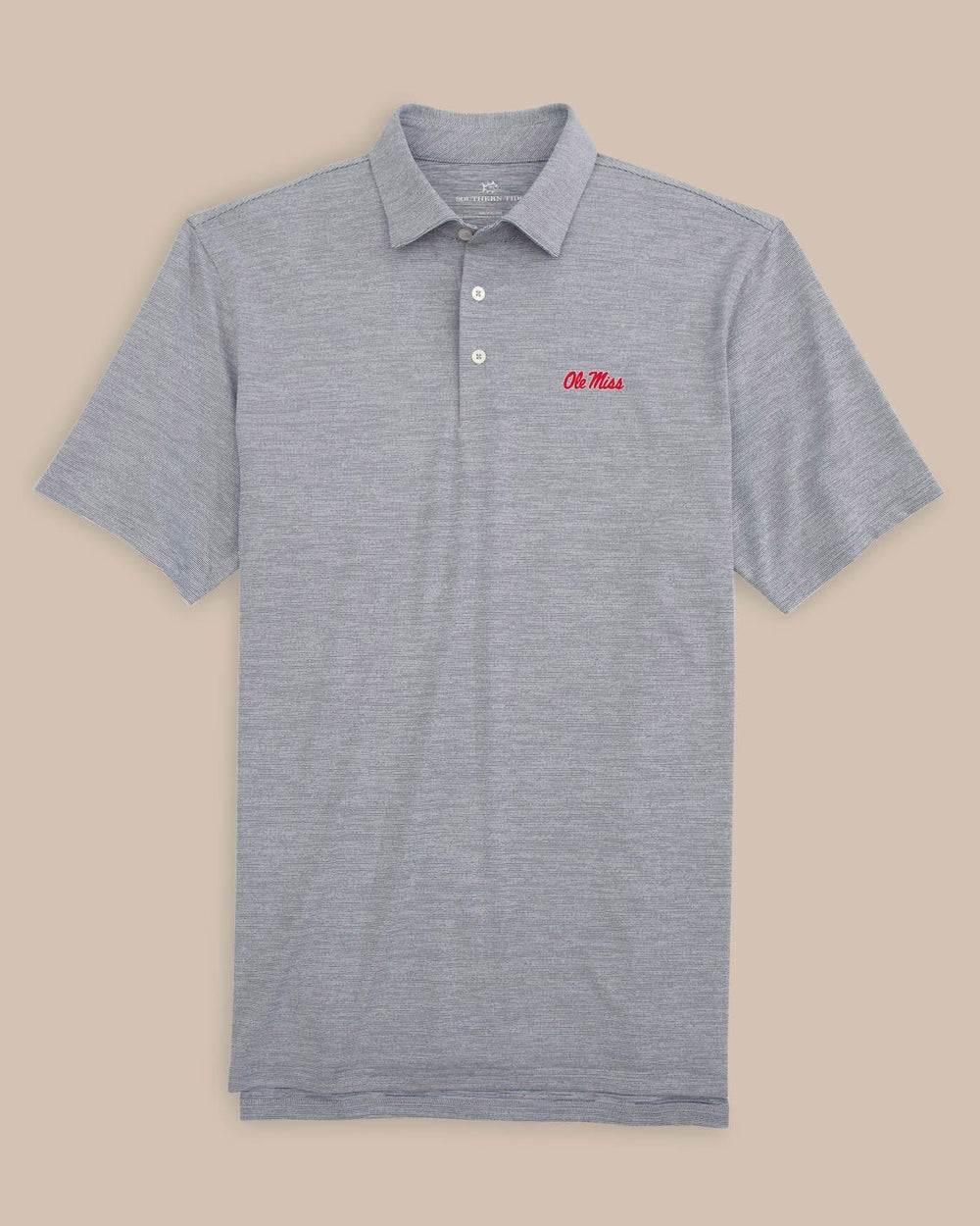 The front view of the Ole Miss Driver Spacedye Polo Shirt by Southern Tide - Navy