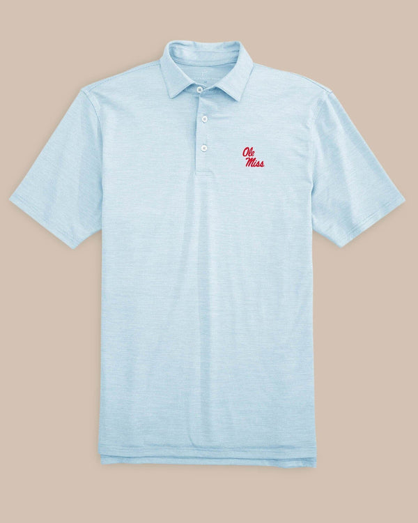 The front of the Ole Miss Driver Spacedye Polo Shirt by Southern Tide - Rush Blue