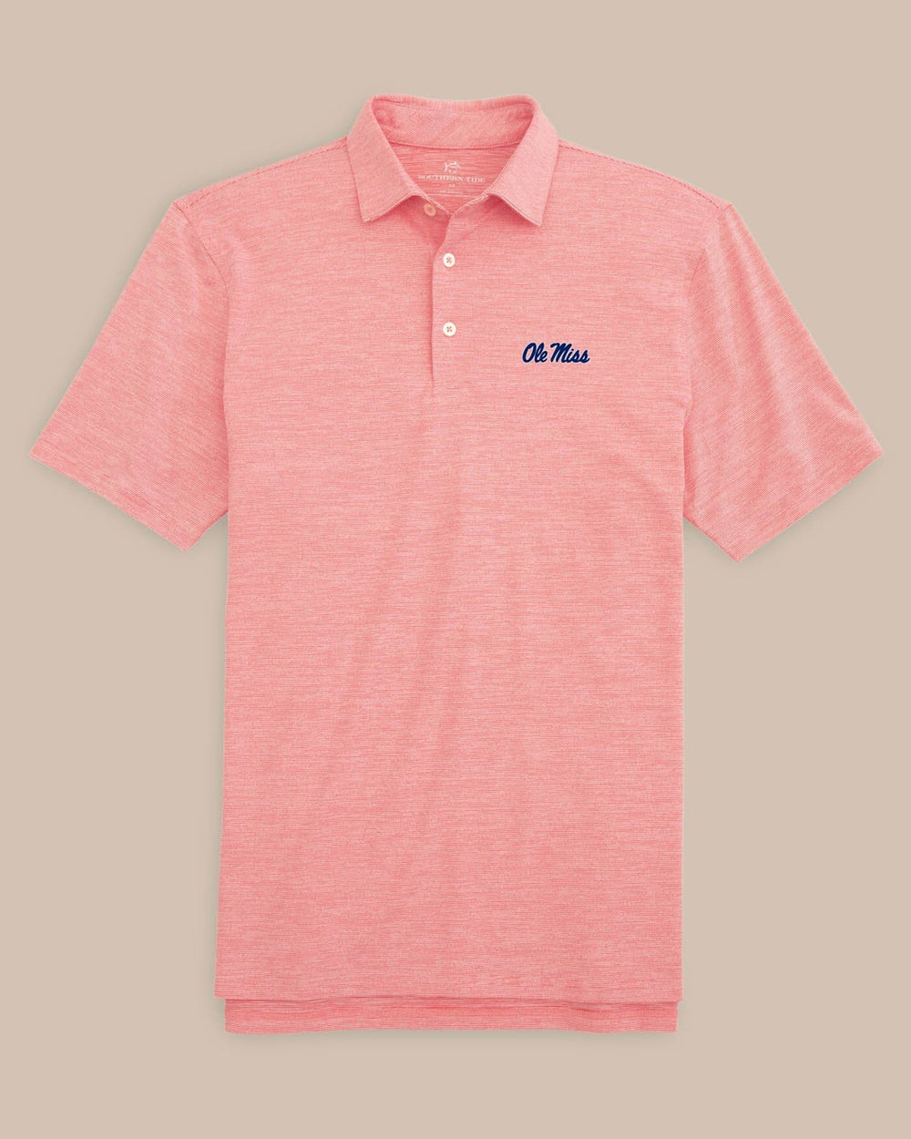 The front of the Ole Miss Driver Spacedye Polo Shirt by Southern Tide - Varsity Red