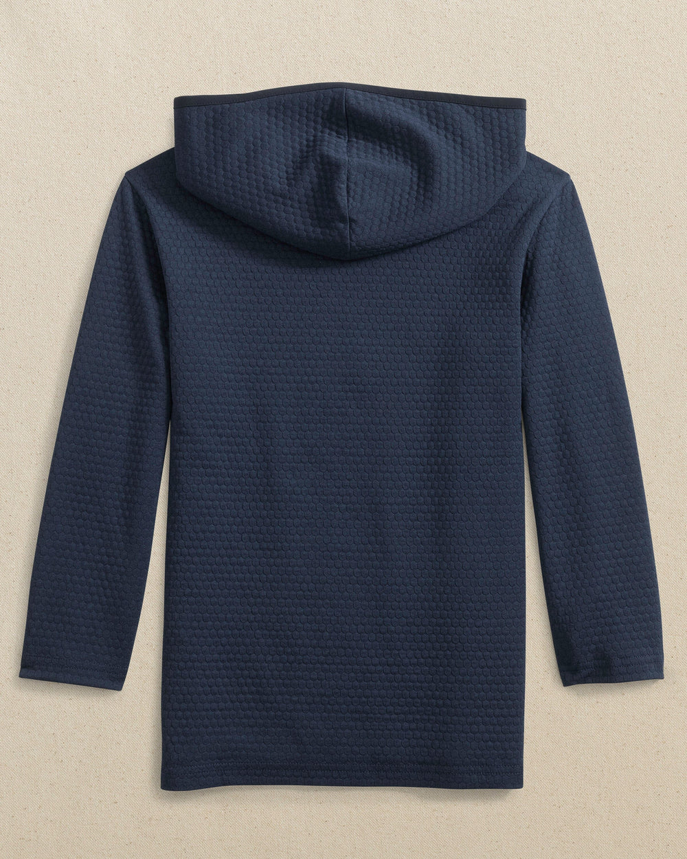 The back view of the Southern Tide Ole Miss Rebels Boys Scuttle Hoodie by Southern Tide - Heather True Navy