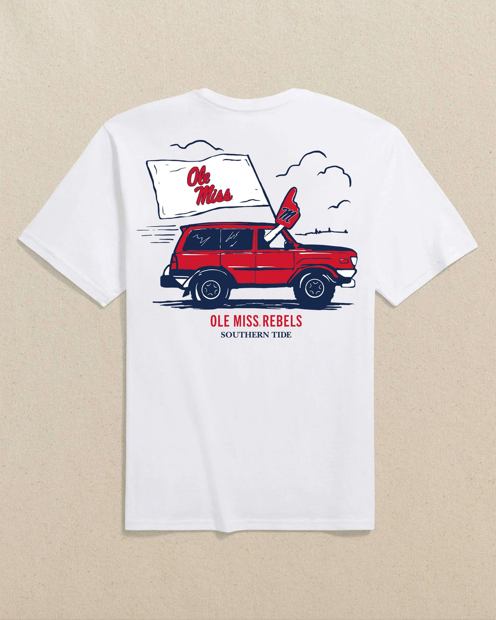 The back view of the Southern Tide Ole Miss Rebels Game Bound Short Sleeve T-Shirt by Southern Tide - Classic White