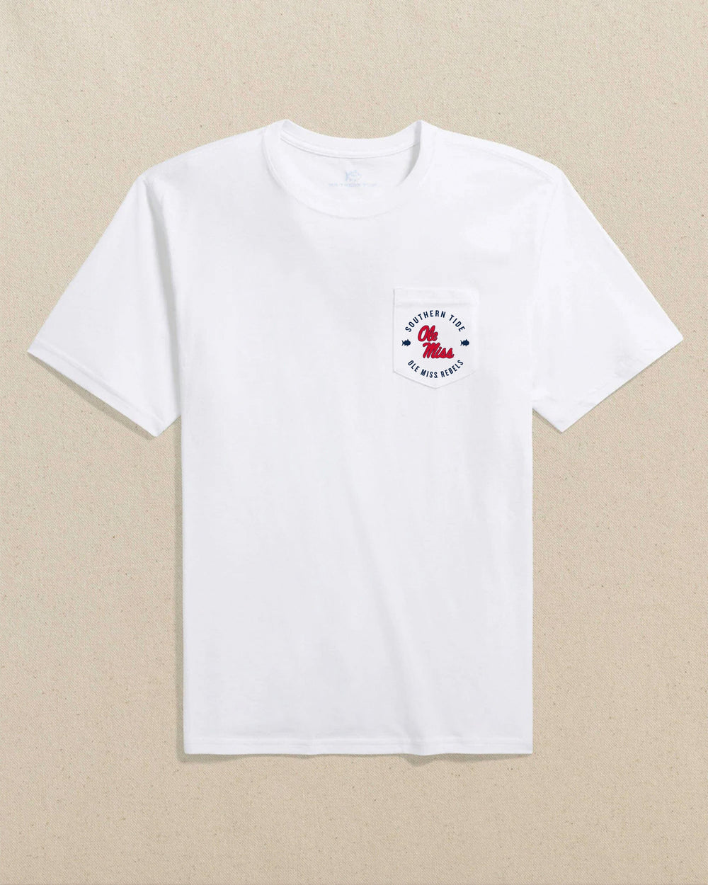 The front view of the Southern Tide Ole Miss Rebels Game Bound Short Sleeve T-Shirt by Southern Tide - Classic White
