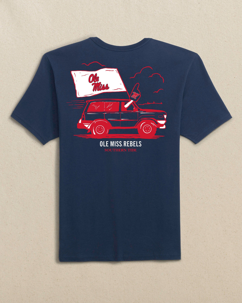 The back view of the Southern Tide Ole Miss Rebels Game Bound Short Sleeve T-Shirt by Southern Tide - Navy