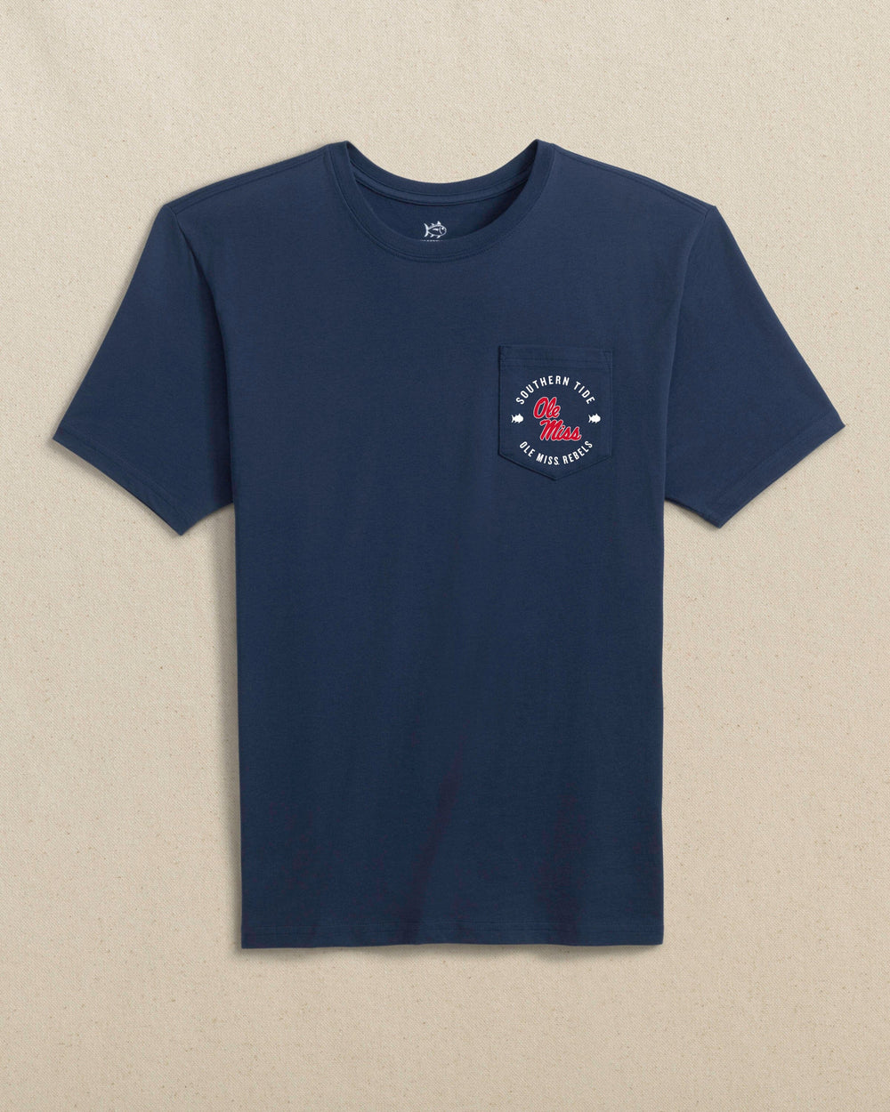 The front view of the Southern Tide Ole Miss Rebels Game Bound Short Sleeve T-Shirt by Southern Tide - Navy