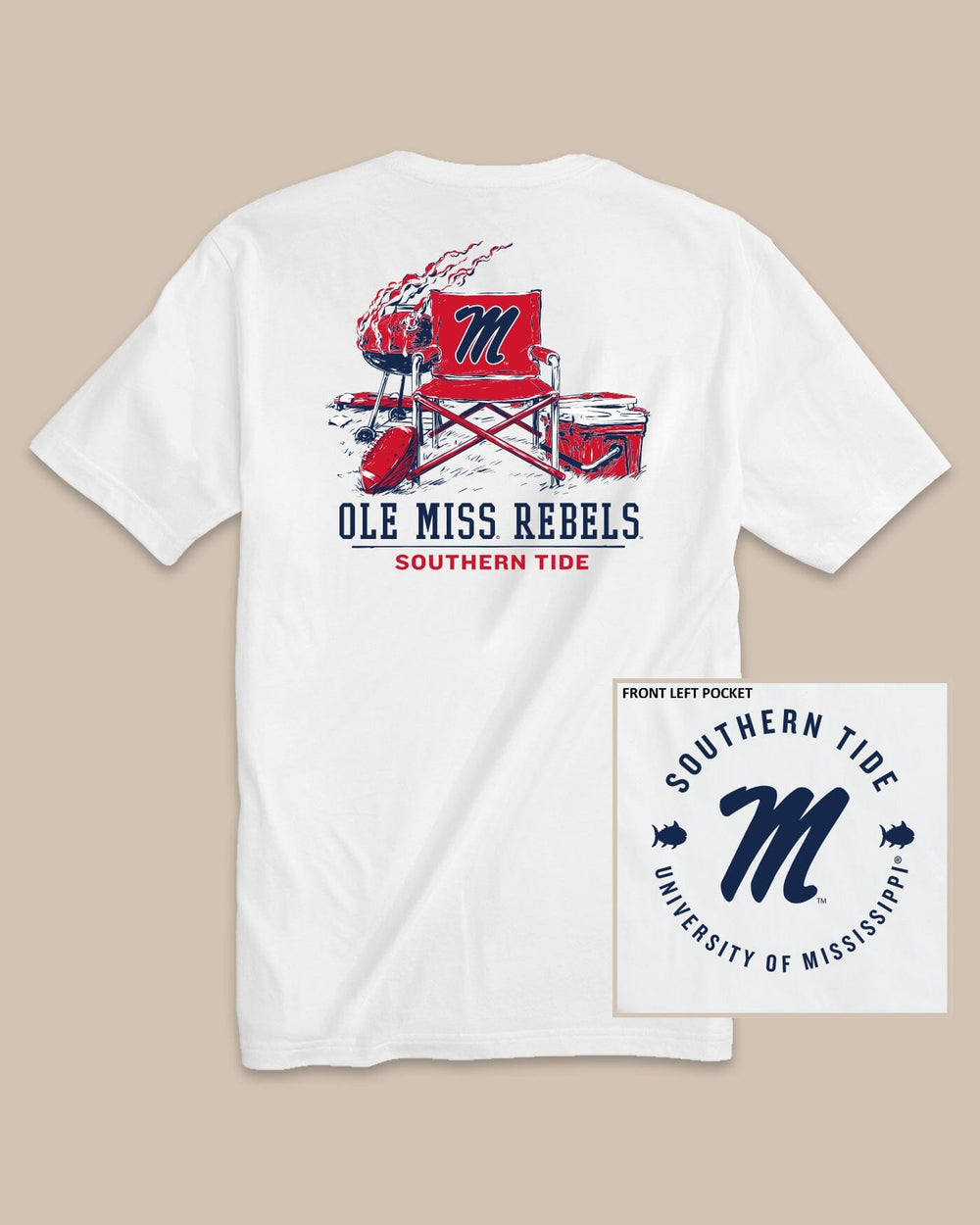 The back view of the Ole Miss Rebels Gameday BBQ Tailgate T-Shirt by Southern Tide - Classic White