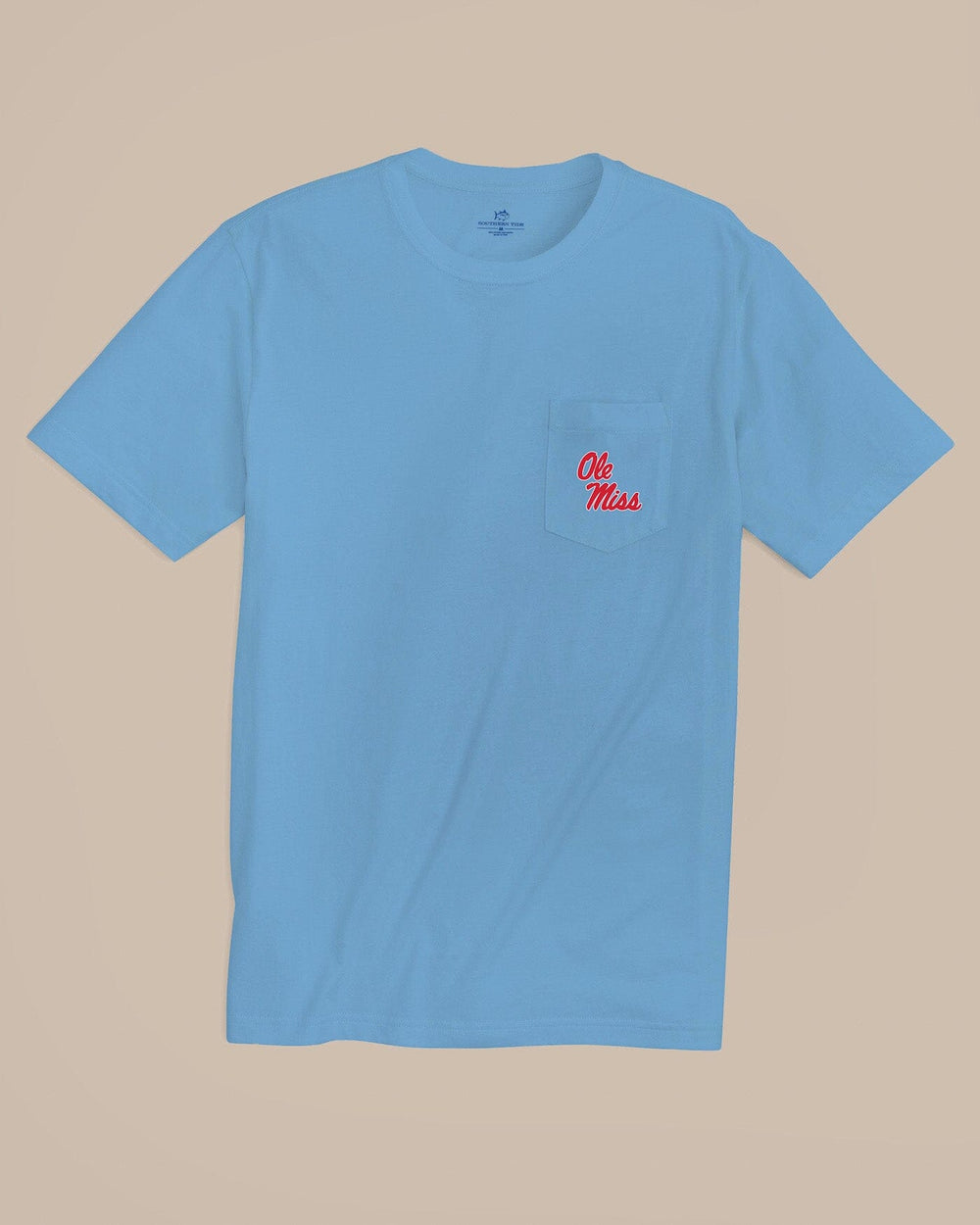 The front view of the Southern Tide Ole Miss Rebels Gameday Embroidered Short Sleeve T-Shirt by Southern Tide - Rush Blue