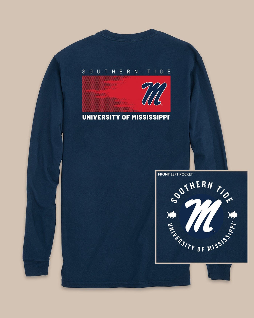 The back view of the Southern Tide Ole Miss Rebels Gameday Hexagon Gradient T-Shirt by Southern Tide - Navy