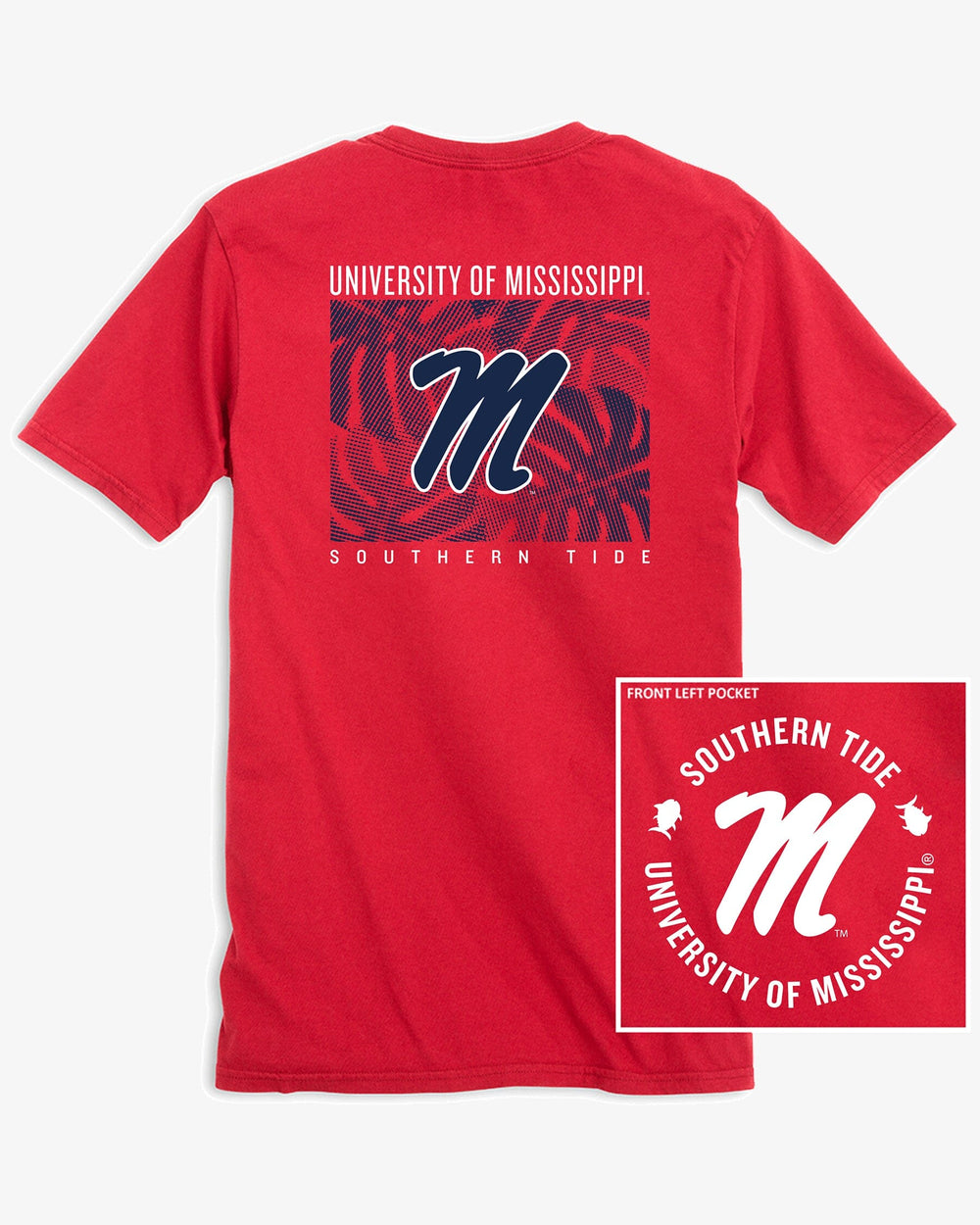 The back view of the Ole Miss Rebels Halftone Monstera T-Shirt by Southern Tide - Varsity Red