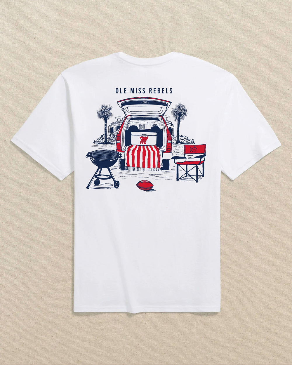 The back view of the Southern Tide Ole Miss Rebels Stadium View Short Sleeve T-Shirt by Southern Tide - Classic White