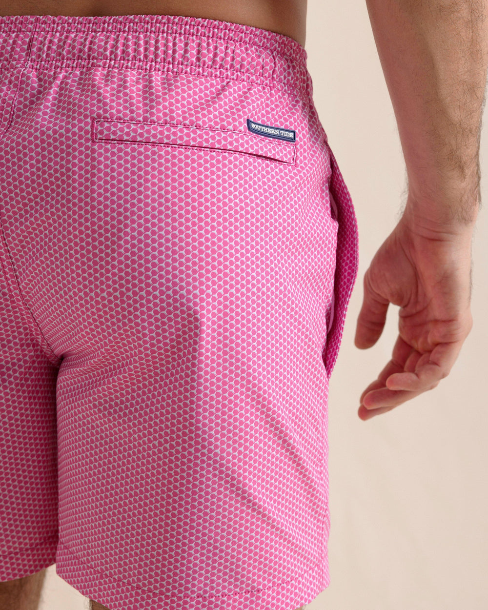 The back detail view of the Southern Tide On The Ball Swim Trunk by Southern Tide - Very Berry