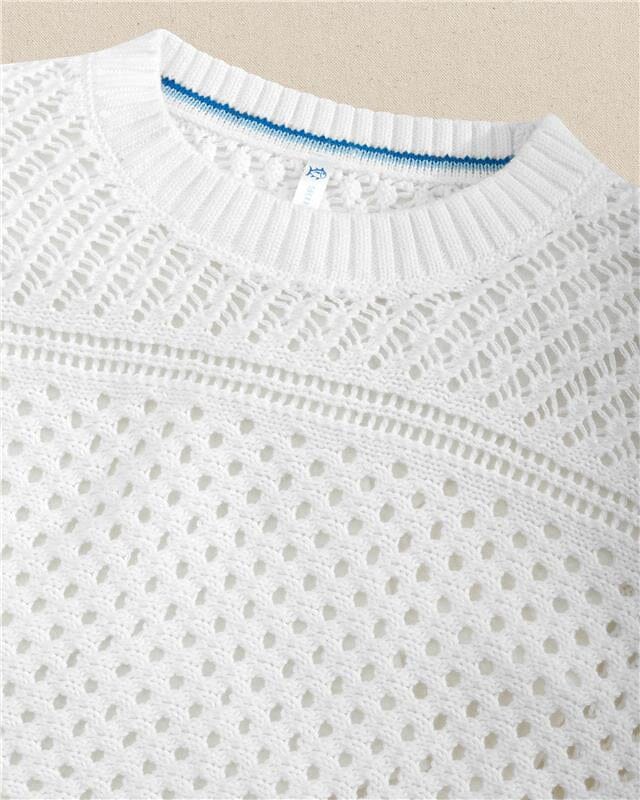The detail view of the Southern Tide Ophelia Open Stitch Sweater by Southern Tide - Classic White
