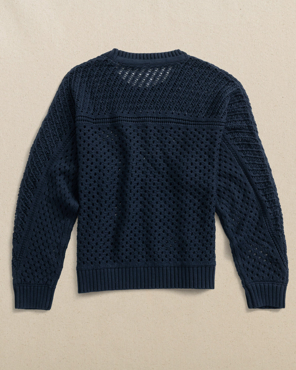 The back view of the Southern Tide Ophelia Open Stitch Sweater by Southern Tide - Dress Blue