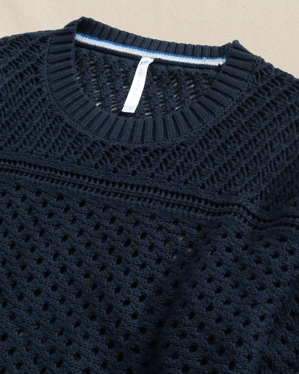 The detail view of the Southern Tide Ophelia Open Stitch Sweater by Southern Tide - Dress Blue