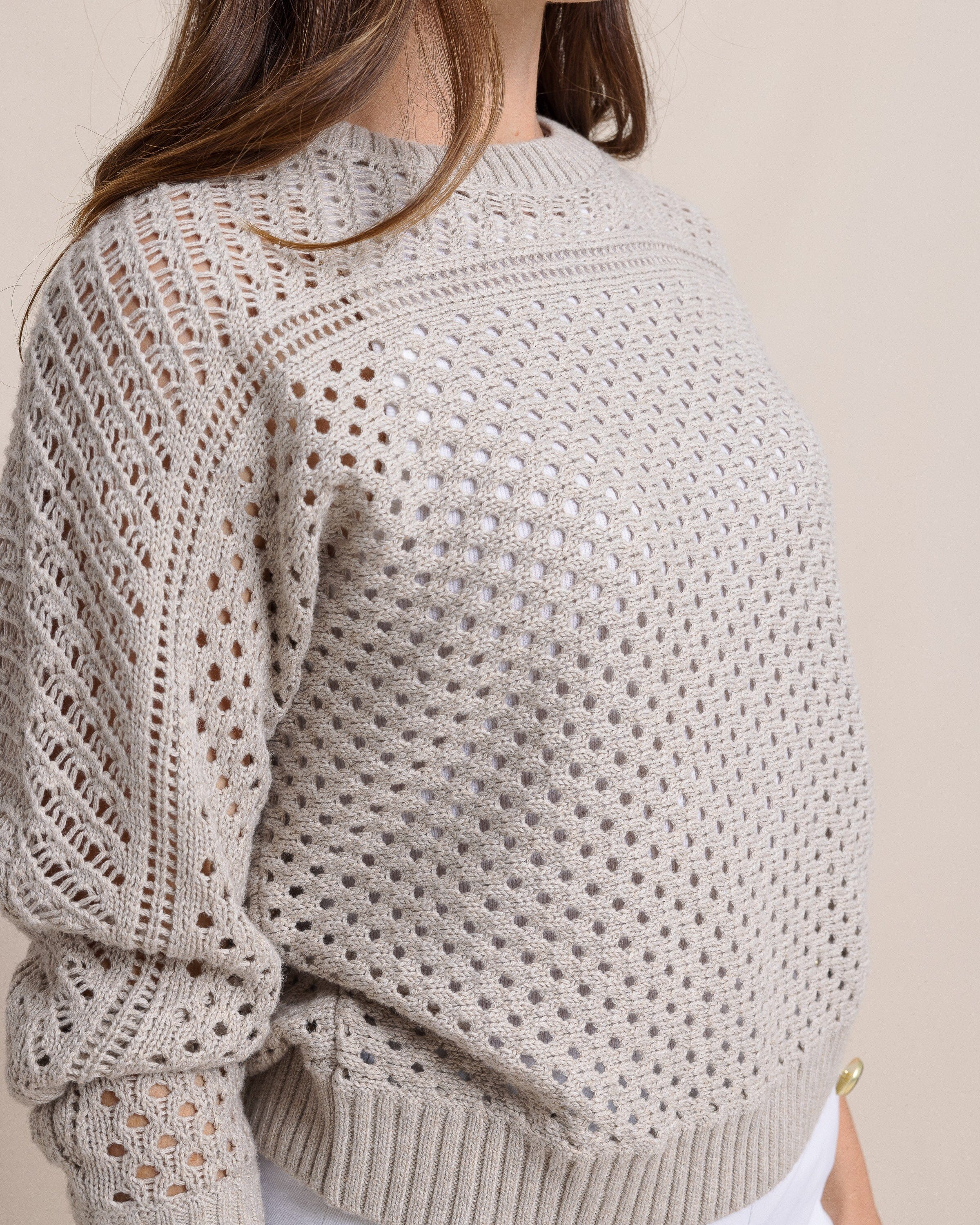 Eaphi] front hole summer knit beige トップス
