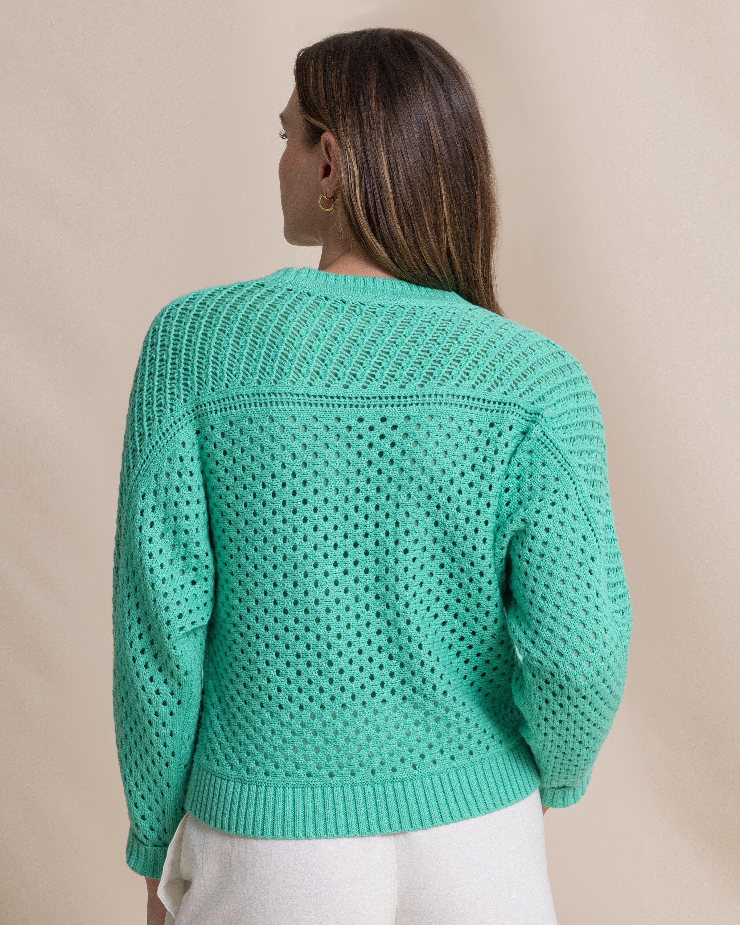 ワンピース YILON SUMMER KNIT BORDER MINT Mint Green Pointelle Knit Sweater - Cropped Cardigan - Sweater - Lulus